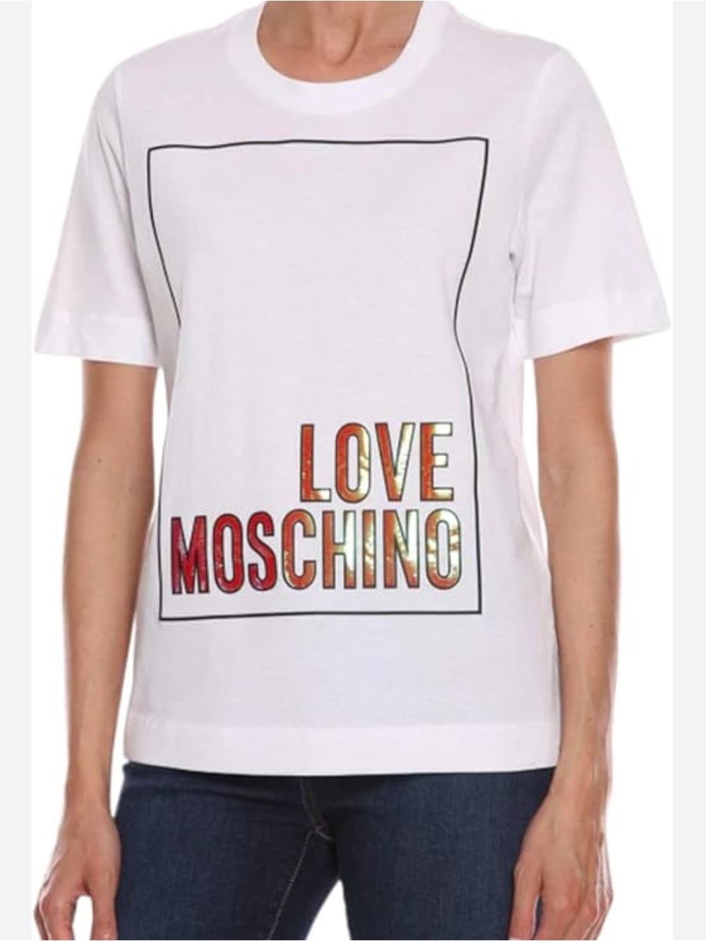 Love Moschino White T-Shirt With Iridescent Letters Size 4